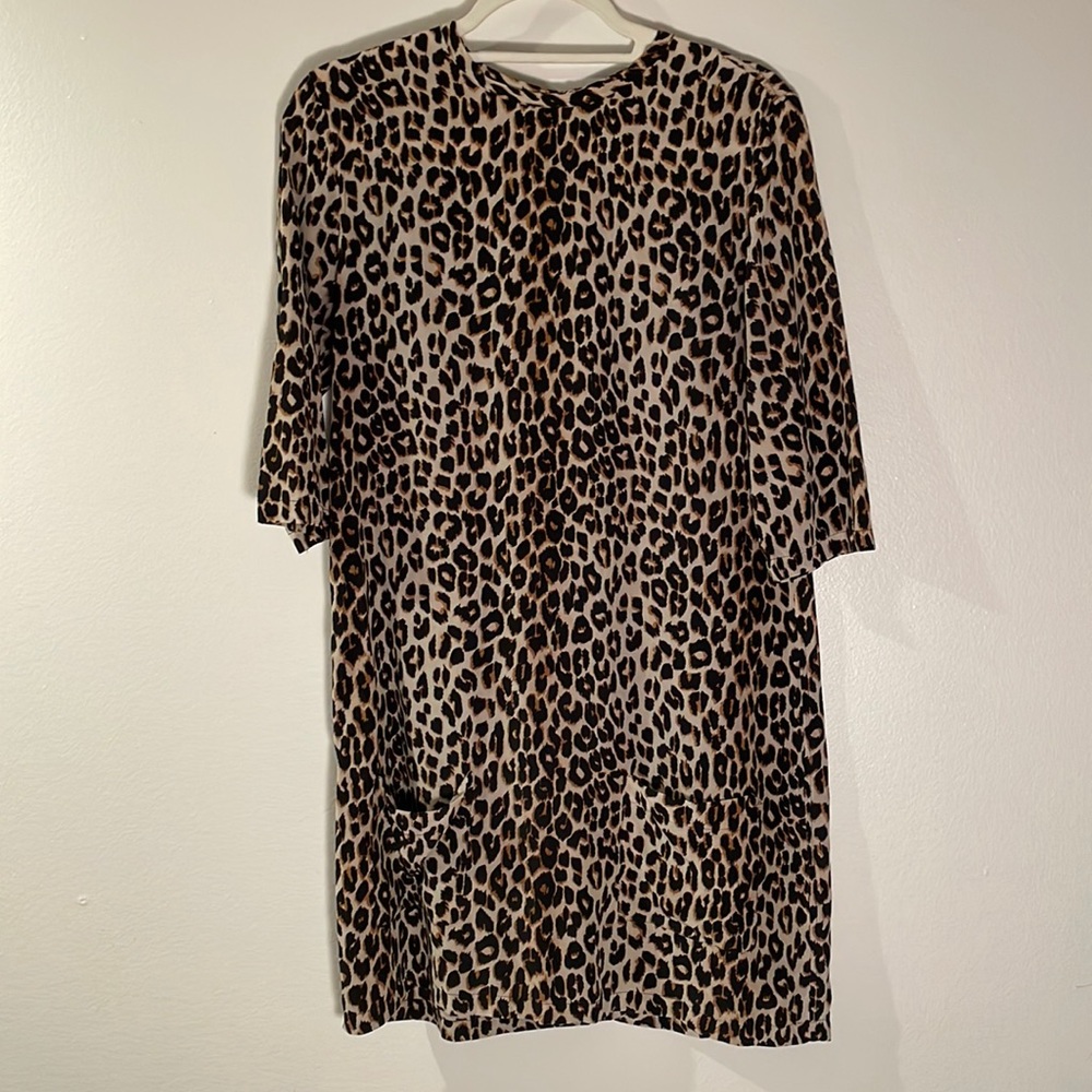 Equipment Leopard Print 3/4 Sleeve Silk Dress